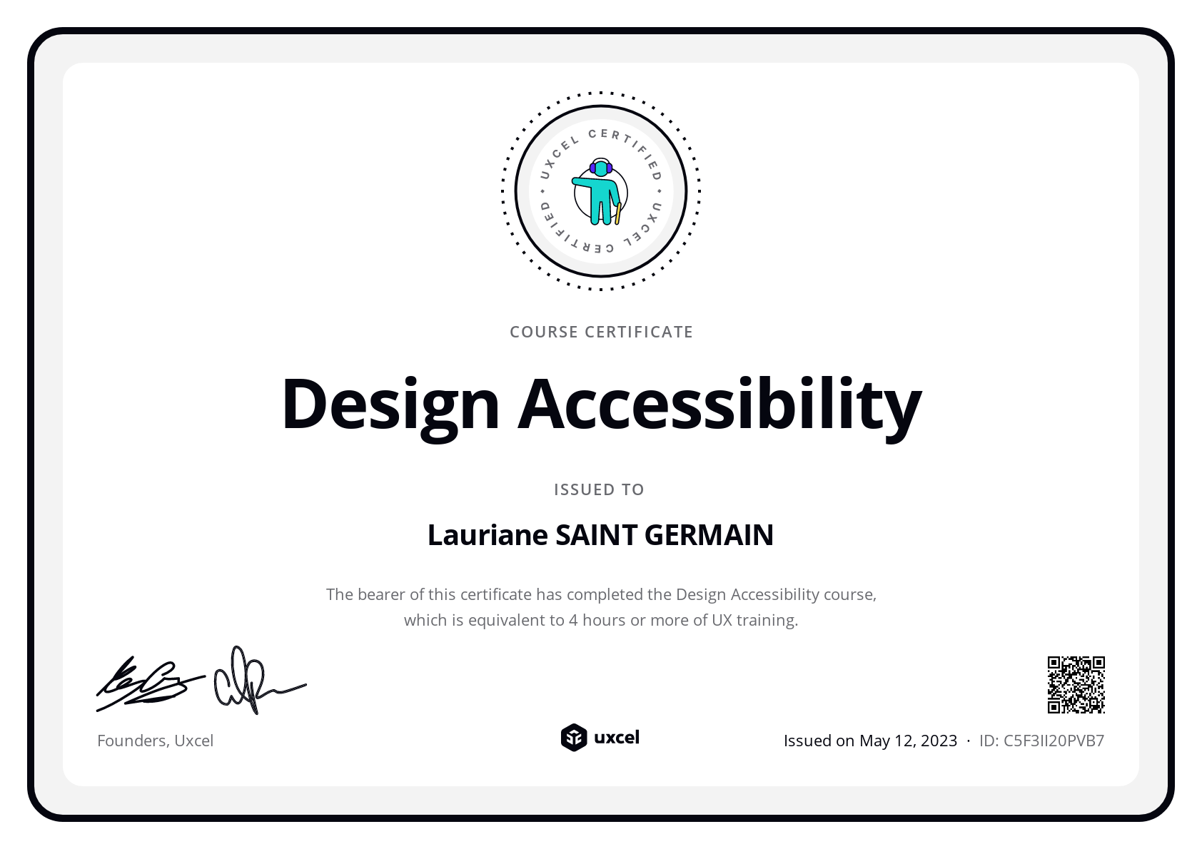 Lauriane SAINT GERMAIN's certificate